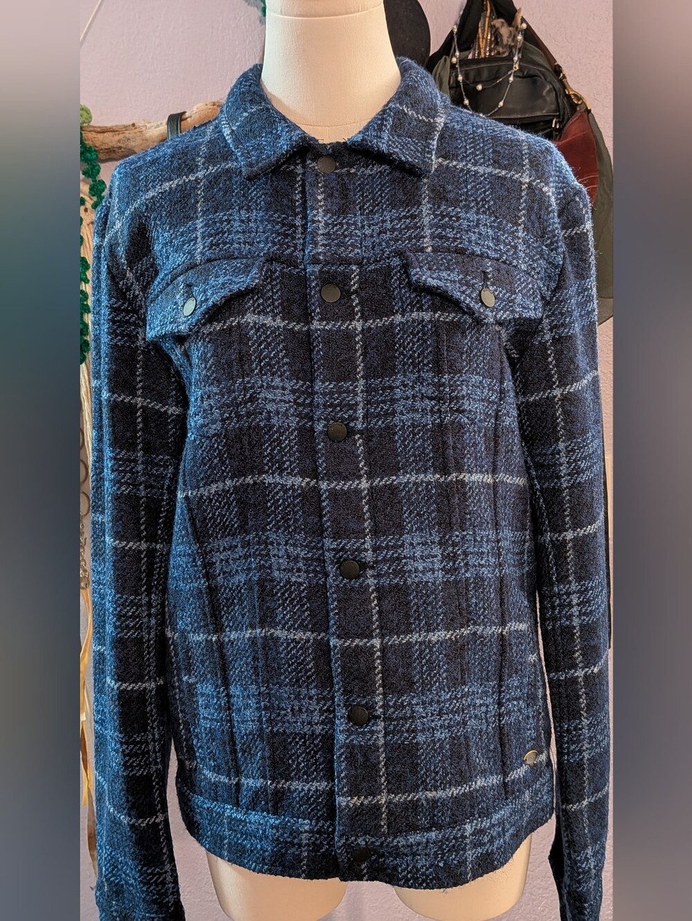 NWT Scotch & Soda Plaid Shacket Jacket Medium M Rare Archive Blue Tweed $195